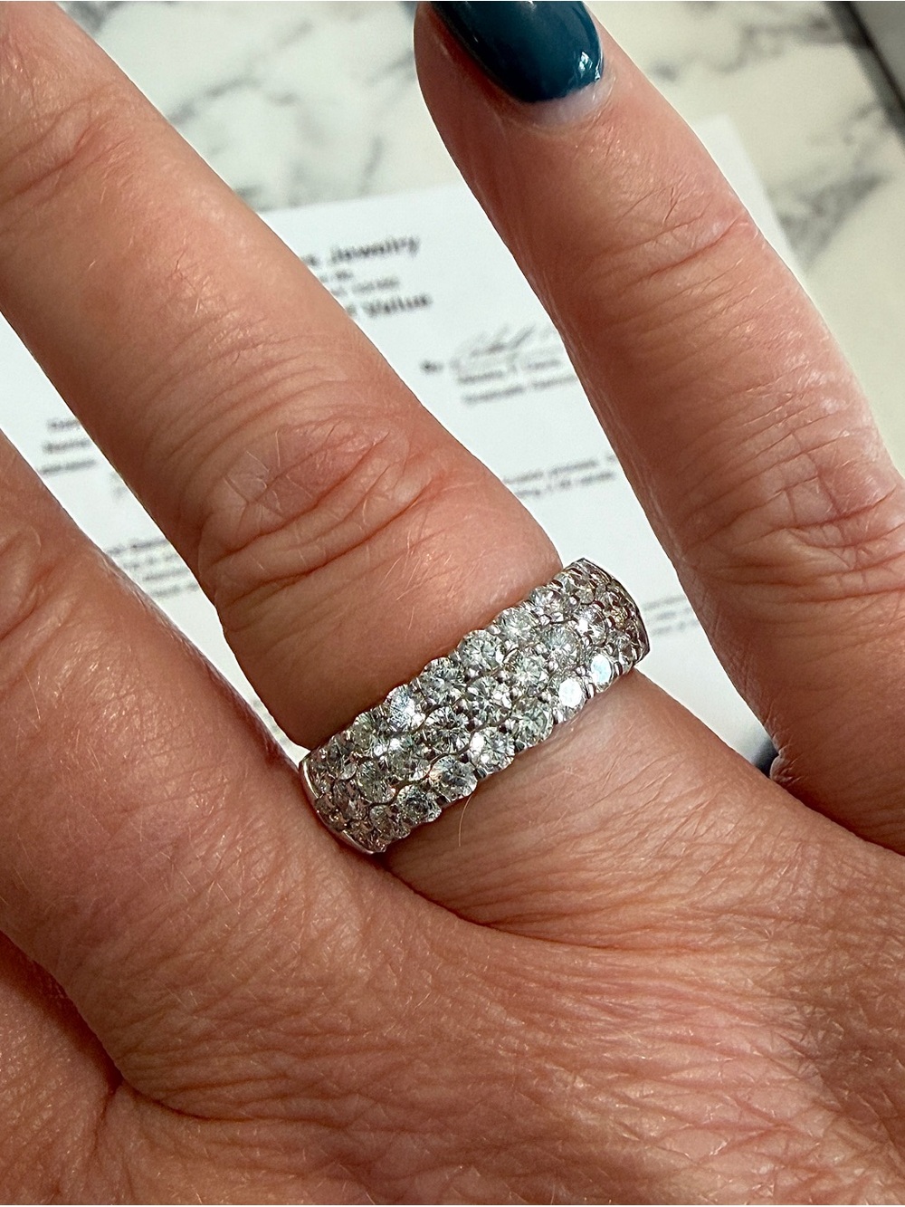 2ct total weight classic pavé 3 row Diamond Band in 14k white gold.